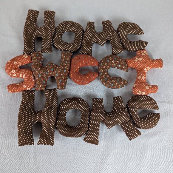 Vintage Home Sweet Home Padded Wall Decor 90s Calico Patchwork Brown Orange - Picture 1 of 5